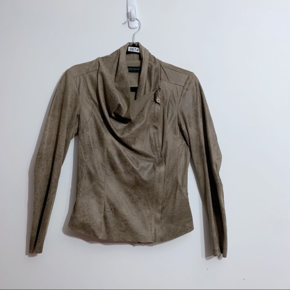 Zara Faux Leather Asym Zip Cowl Neck Jacket Y2K Neutral M